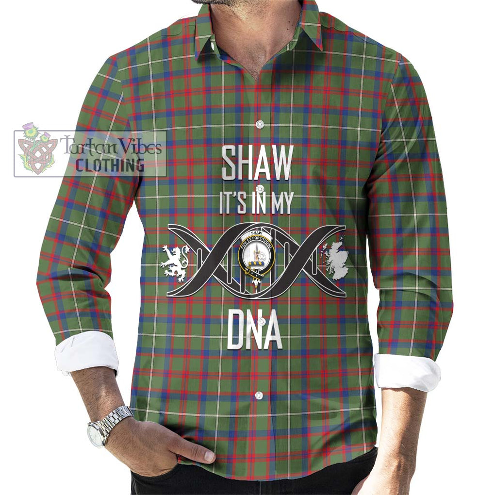 Shaw Green Modern Tartan Long Sleeve Button Shirt with Family Crest DNA In Me Style Men's Shirt S - Tartanvibesclothing Shop