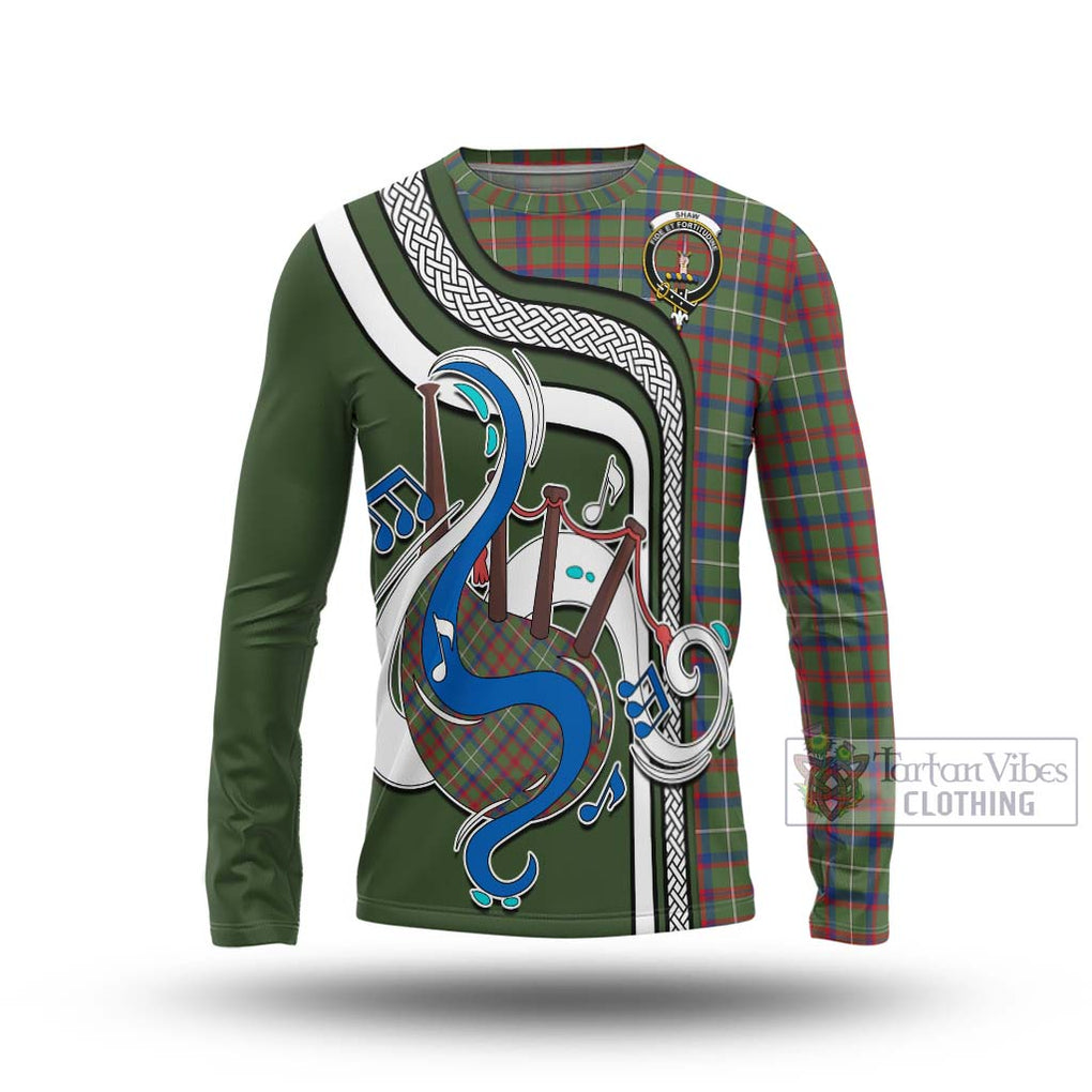 Tartan Vibes Clothing Shaw Green Modern Tartan Long Sleeve T-Shirt with Epic Bagpipe Style