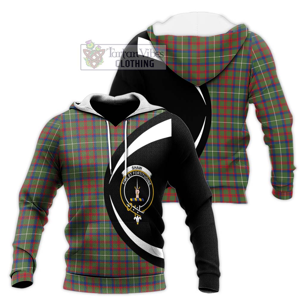 Shaw Green Modern Tartan Knitted Hoodie with Family Crest Circle Style Unisex Knitted Pullover Hoodie - Tartan Vibes Clothing