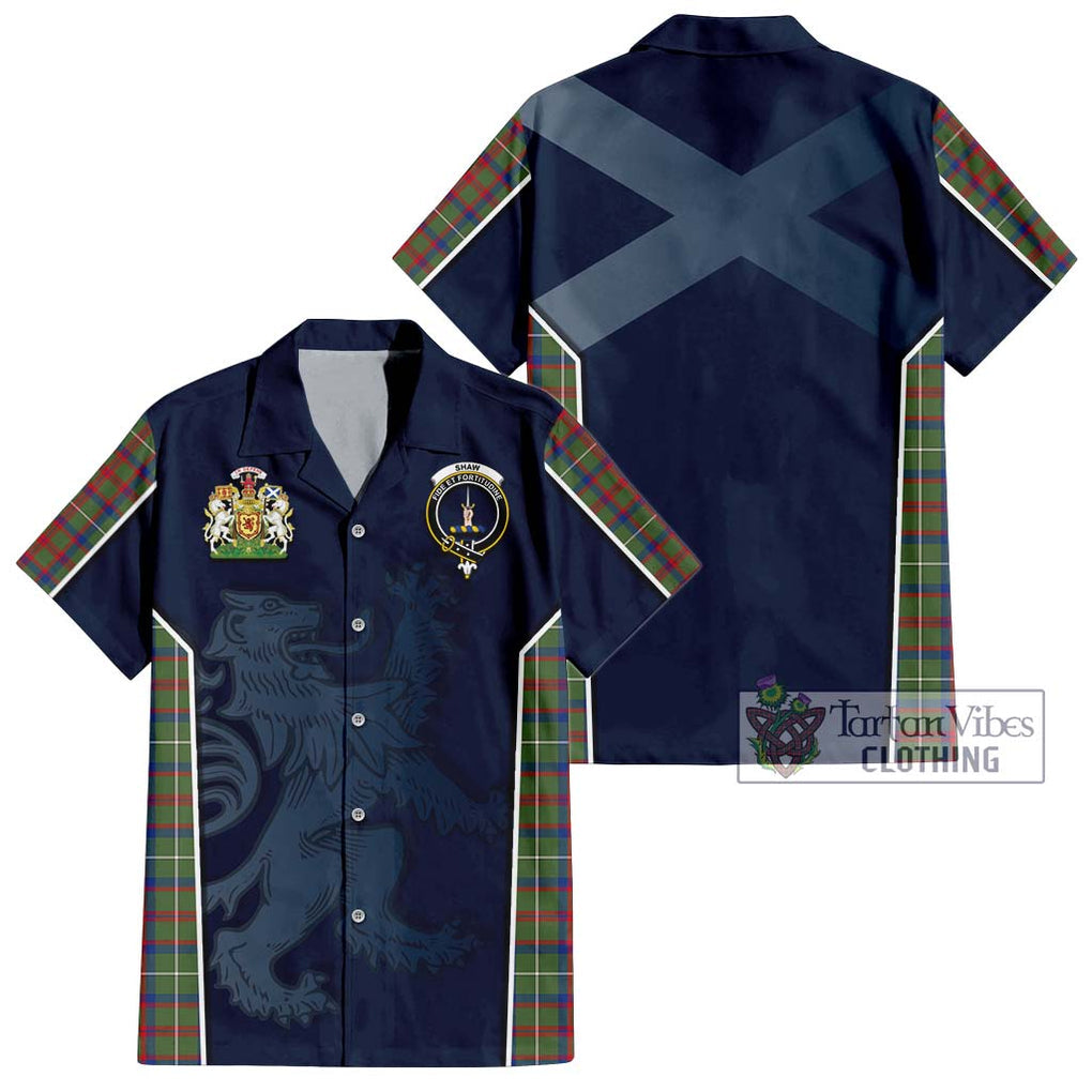 Shaw Green Modern Tartan Short Sleeve Button Shirt with Family Crest and Lion Rampant Vibes Sport Style Kid - Tartan Vibes Clothing