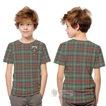 Shaw Green Modern Tartan Kid T-Shirt with Family Crest