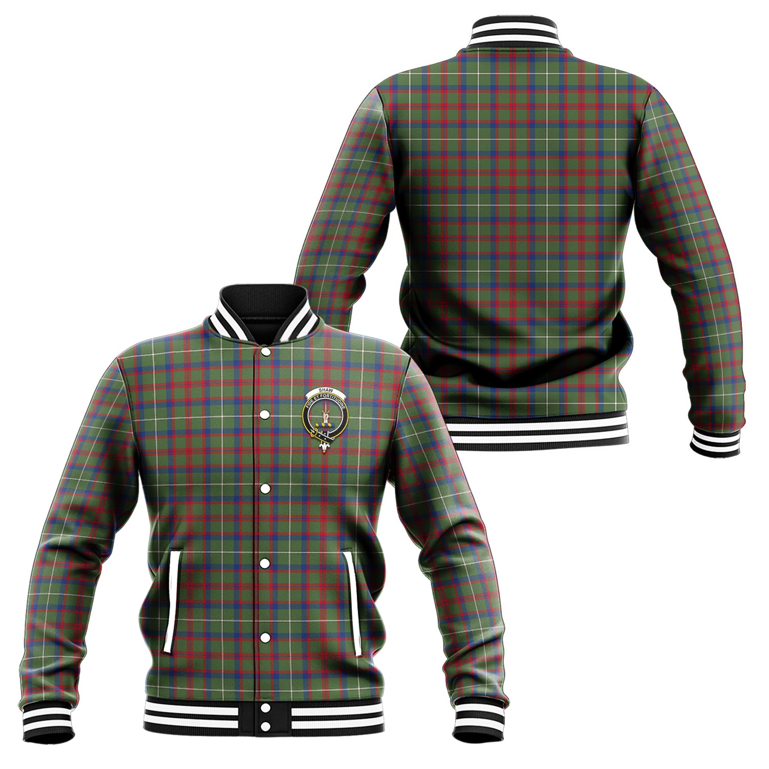 Shaw Green Modern Tartan Baseball Jacket with Family Crest Unisex - Tartan Vibes Clothing