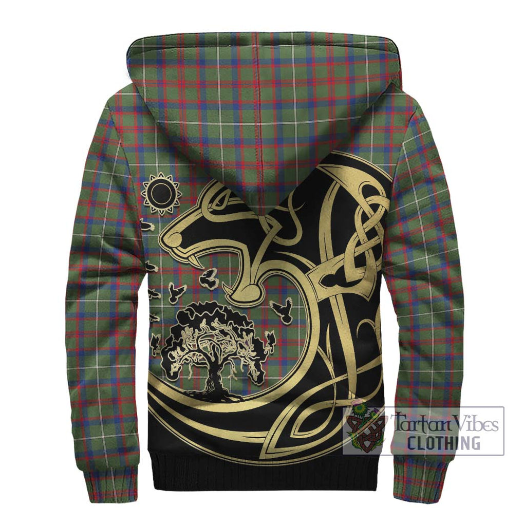 Shaw Green Modern Tartan Sherpa Hoodie with Family Crest Celtic Wolf Style - Tartan Vibes Clothing