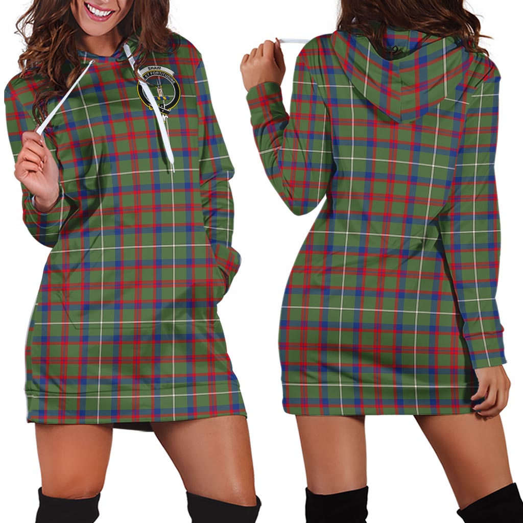 Shaw Green Modern Tartan Hoodie Dress with Family Crest - Tartan Vibes Clothing