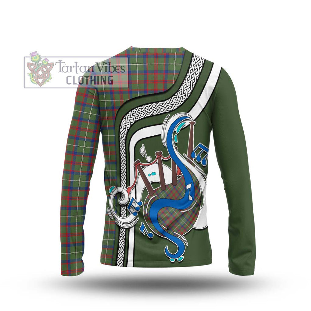 Tartan Vibes Clothing Shaw Green Modern Tartan Long Sleeve T-Shirt with Epic Bagpipe Style