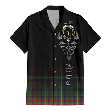 Shaw Green Modern Tartan Short Sleeve Button Up Shirt Featuring Alba Gu Brath Family Crest Celtic Inspired