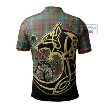 Shaw Green Modern Tartan Polo Shirt with Family Crest Celtic Wolf Style