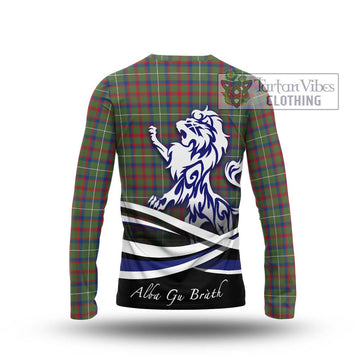 Shaw Green Modern Tartan Long Sleeve T-Shirt with Alba Gu Brath Regal Lion Emblem