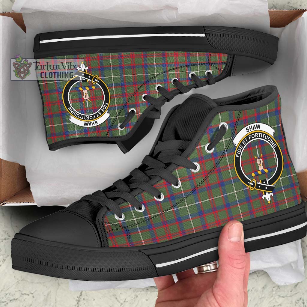 Tartan Vibes Clothing Shaw Green Modern Tartan High Top Shoes with Family Crest