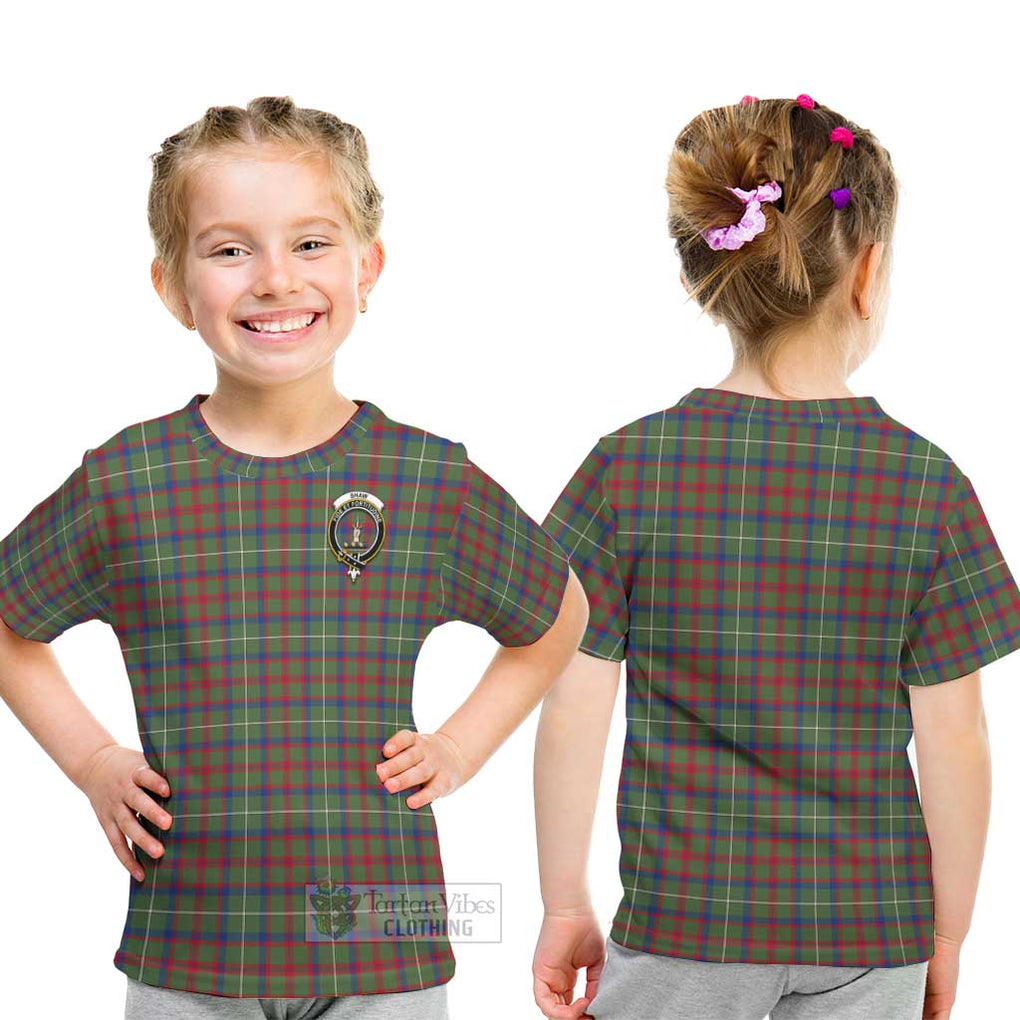 Shaw Green Modern Tartan Kid T-Shirt with Family Crest - Tartanvibesclothing Shop