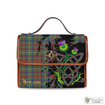 Shaw Green Modern Tartan Waterproof Canvas Bag with Scotland Map and Thistle Celtic Accents