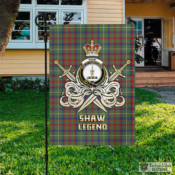 Shaw Green Modern Tartan Flag with Clan Crest and the Golden Sword of Courageous Legacy