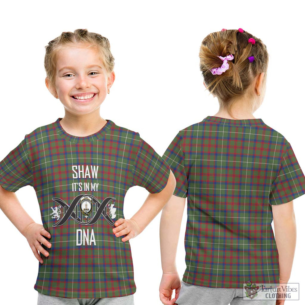 Shaw Green Modern Tartan Kid T-Shirt with Family Crest DNA In Me Style - Tartanvibesclothing Shop