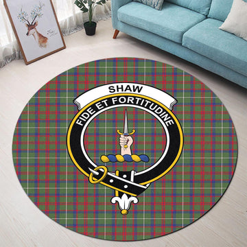 Shaw Green Modern Tartan Round Rug with Family Crest