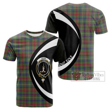 Shaw Green Modern Tartan Cotton T-shirt with Family Crest Circle Style