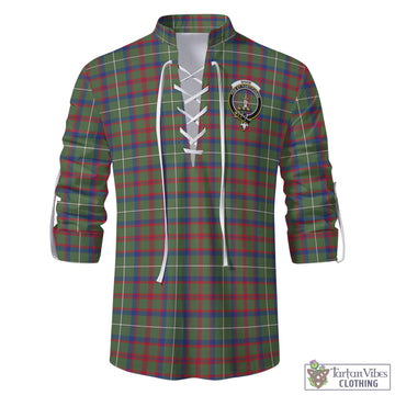 Shaw Green Modern Tartan Men's Scottish Traditional Jacobite Ghillie Kilt Shirt with Family Crest