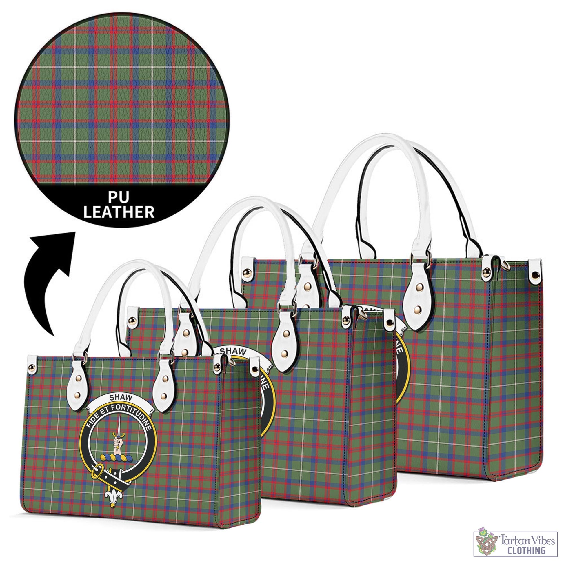 Tartan Vibes Clothing Shaw Green Modern Tartan Luxury Leather Handbags with Family Crest