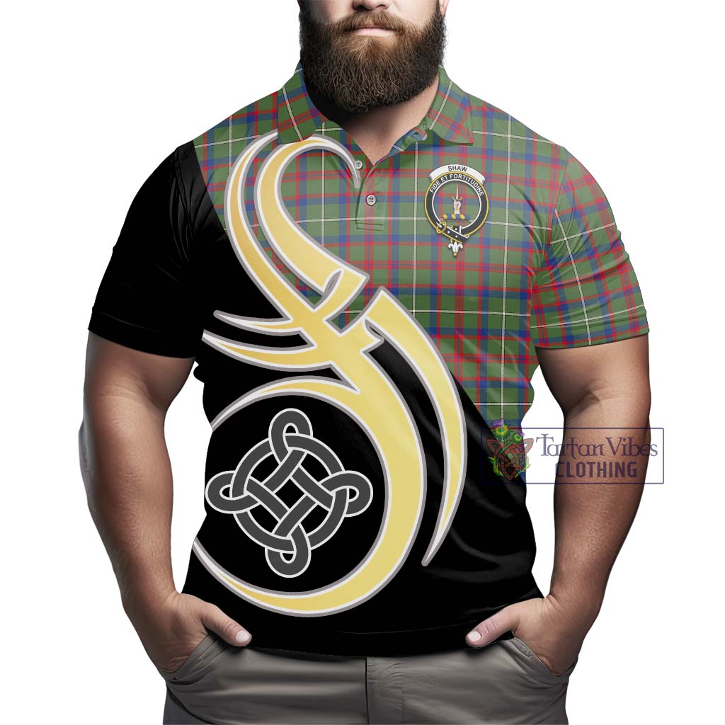Tartan Vibes Clothing Shaw Green Modern Tartan Polo Shirt with Family Crest and Celtic Symbol Style