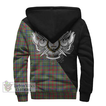 Shaw Green Modern Tartan Sherpa Hoodie with Family Crest and Military Logo Style