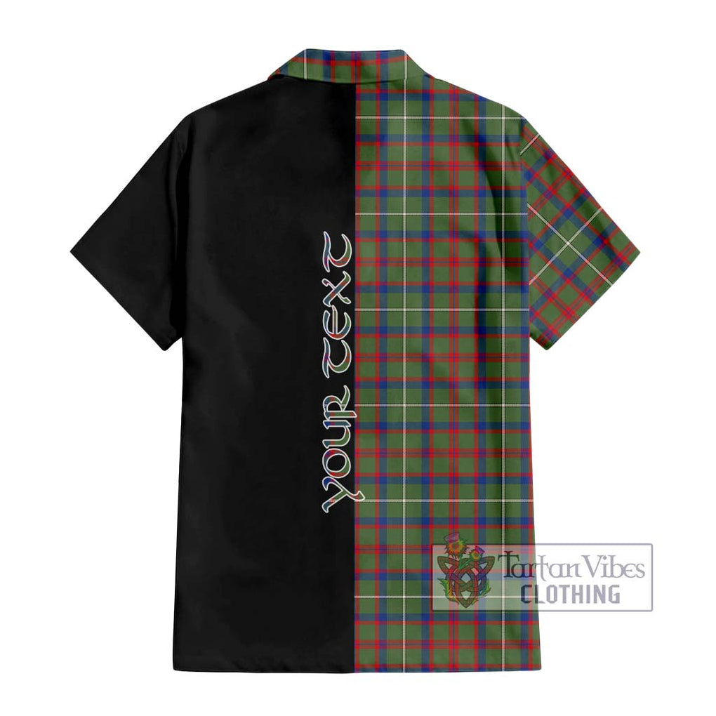 Shaw Green Modern Tartan Short Sleeve Button Shirt with Family Crest and Half Of Me Style - Tartanvibesclothing Shop