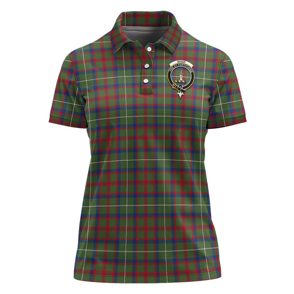 Shaw Green Modern Tartan Polo Shirt with Family Crest For Women - Tartan Vibes Clothing