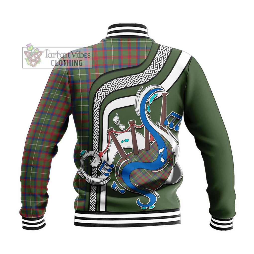 Tartan Vibes Clothing Shaw Green Modern Tartan Baseball Jacket with Epic Bagpipe Style