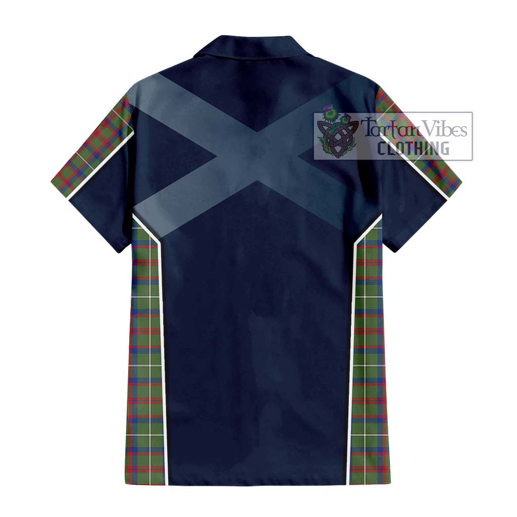 Shaw Green Modern Tartan Short Sleeve Button Shirt with Family Crest and Lion Rampant Vibes Sport Style - Tartan Vibes Clothing