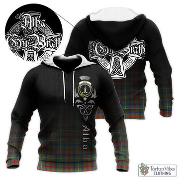 Shaw Green Modern Tartan Knitted Hoodie Featuring Alba Gu Brath Family Crest Celtic Inspired