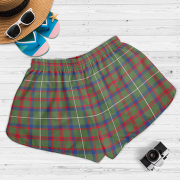 Shaw Green Modern Tartan Womens Shorts with Family Crest