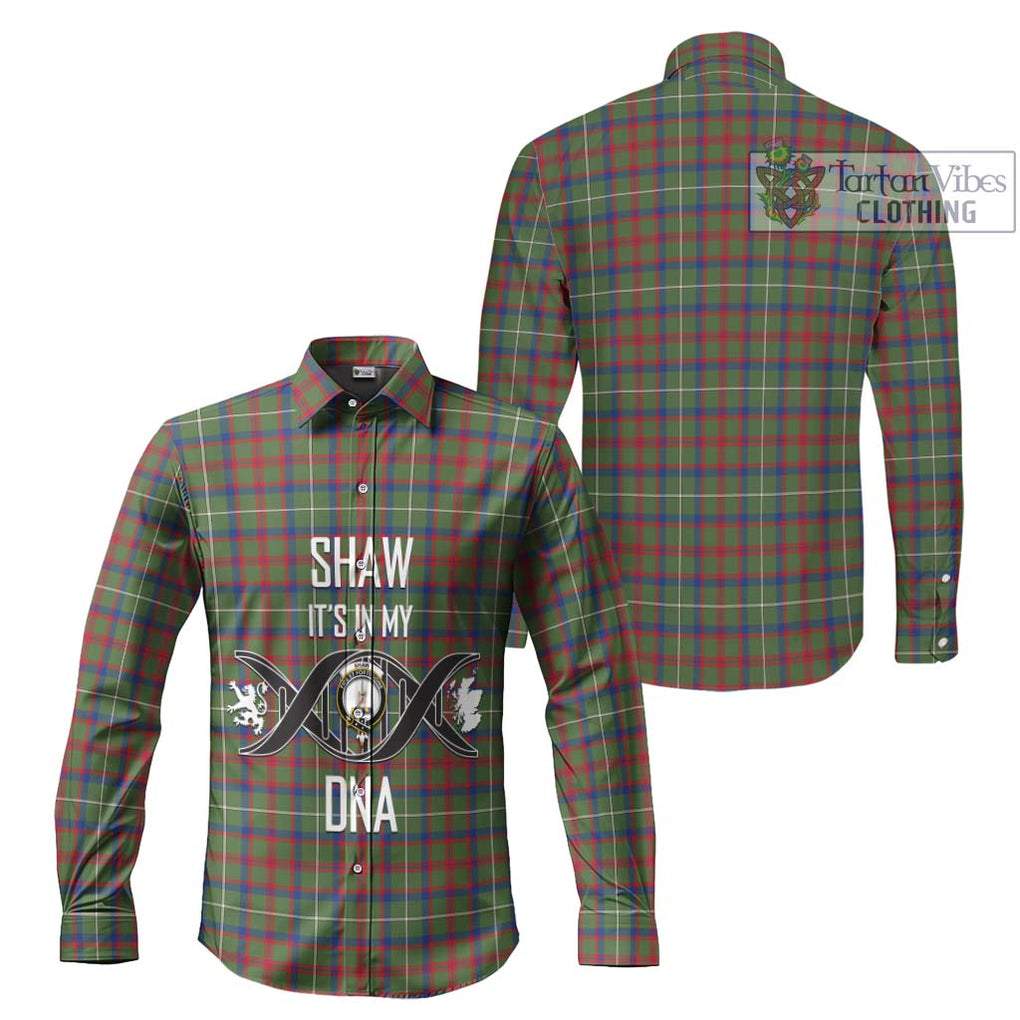 Shaw Green Modern Tartan Long Sleeve Button Shirt with Family Crest DNA In Me Style Men's Shirt - Tartanvibesclothing Shop