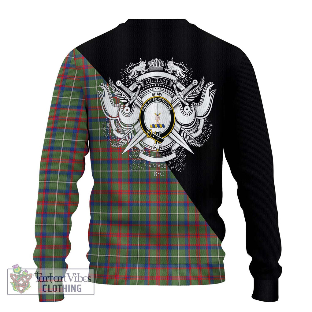 Shaw Green Modern Tartan Knitted Sweater with Family Crest and Military Logo Style - Tartanvibesclothing Shop