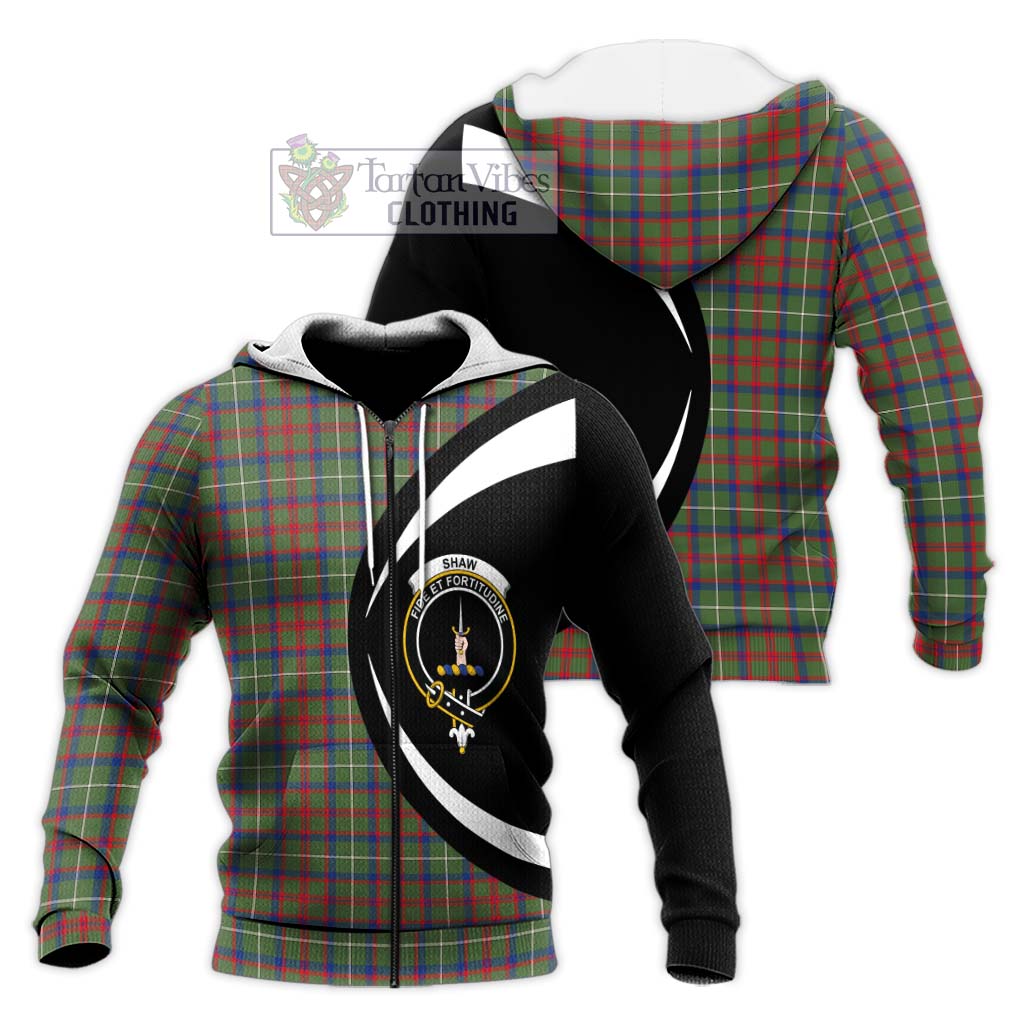 Shaw Green Modern Tartan Knitted Hoodie with Family Crest Circle Style Unisex Knitted Zip Hoodie - Tartan Vibes Clothing