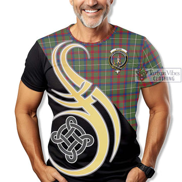 Shaw Green Modern Tartan T-Shirt with Family Crest and Celtic Symbol Style