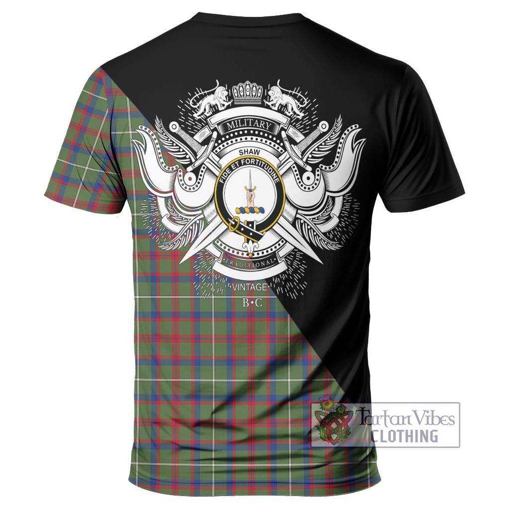 Shaw Green Modern Tartan T-Shirt with Family Crest and Military Logo Style - Tartanvibesclothing Shop