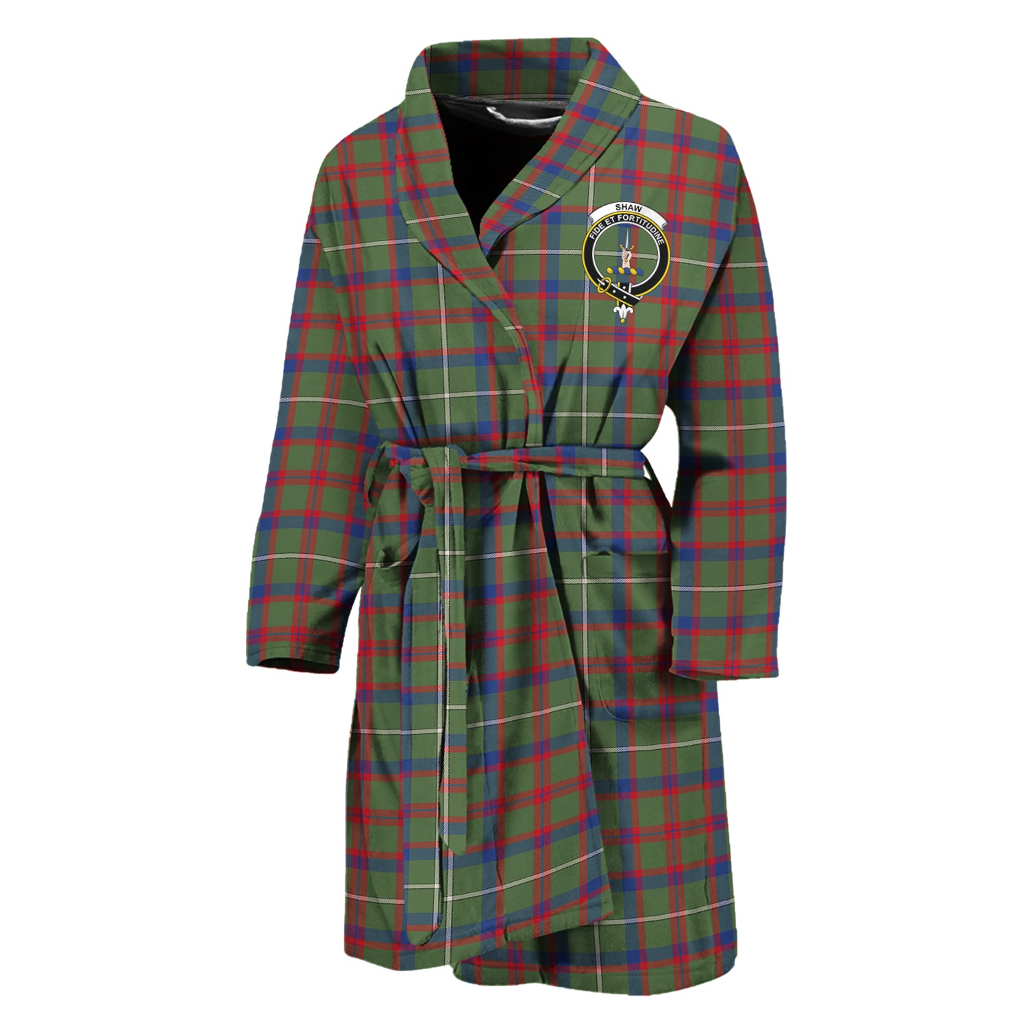 Shaw Green Modern Tartan Bathrobe with Family Crest Unisex M - Tartan Vibes Clothing