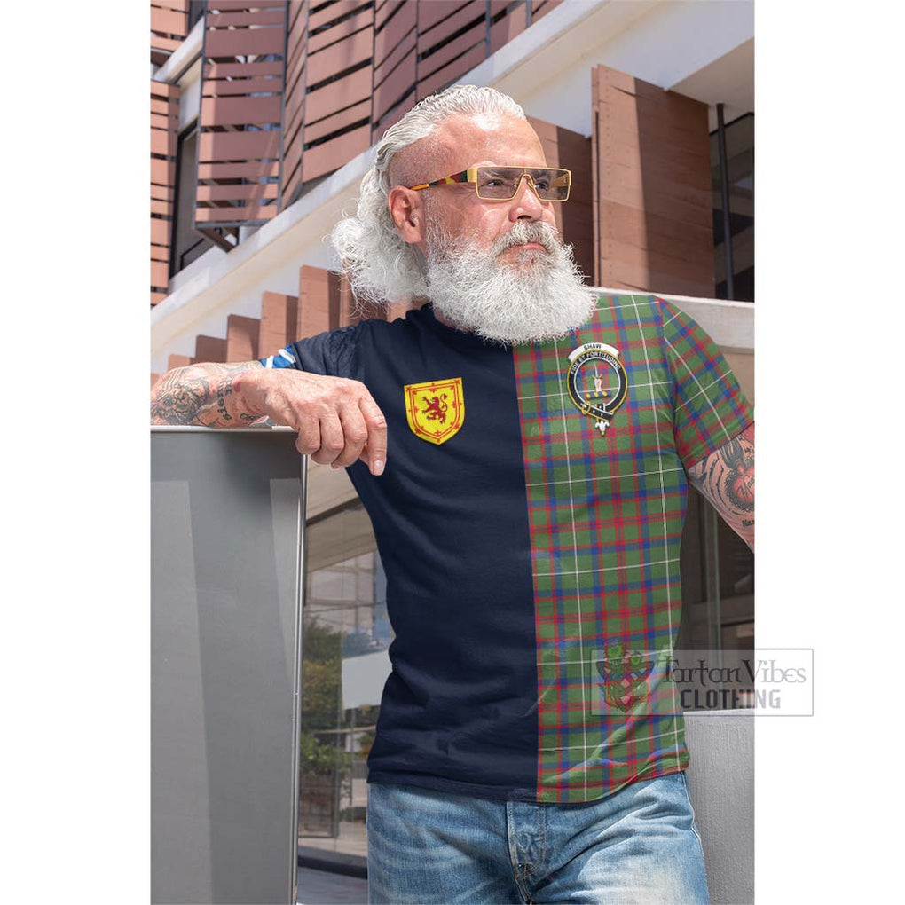 Tartan Vibes Clothing Shaw Green Modern Tartan Cotton T-shirt with Scottish Lion Royal Arm Half Style