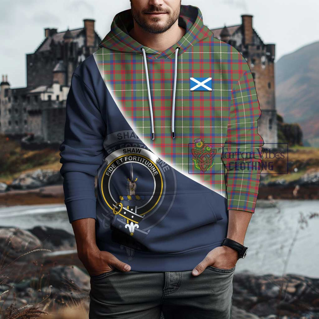 Shaw Green Modern Tartan Hoodie with Personalised National Flag and Family Crest Half Style - Tartanvibesclothing Shop