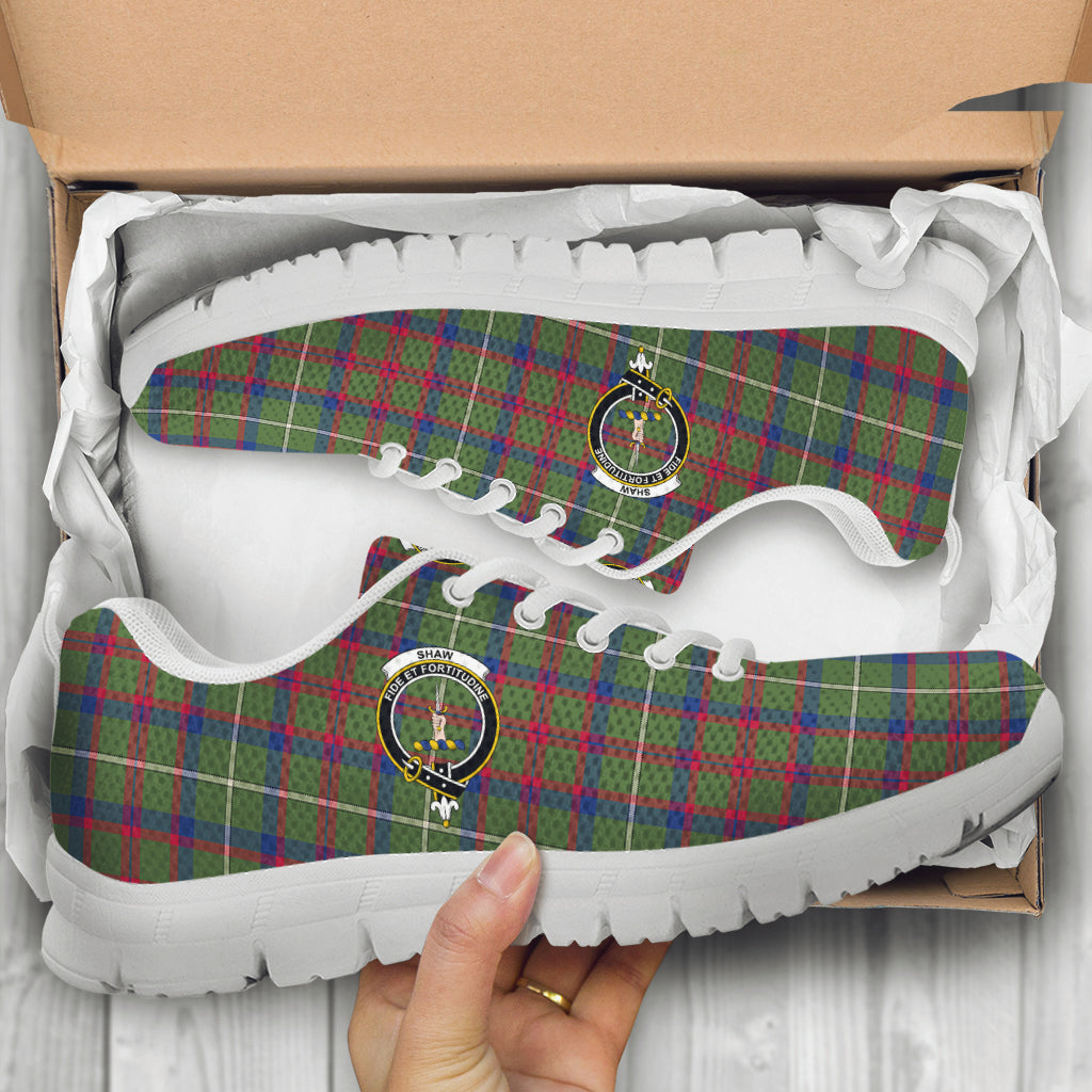 Shaw Green Modern Tartan Sneakers with Family Crest - Tartan Vibes Clothing