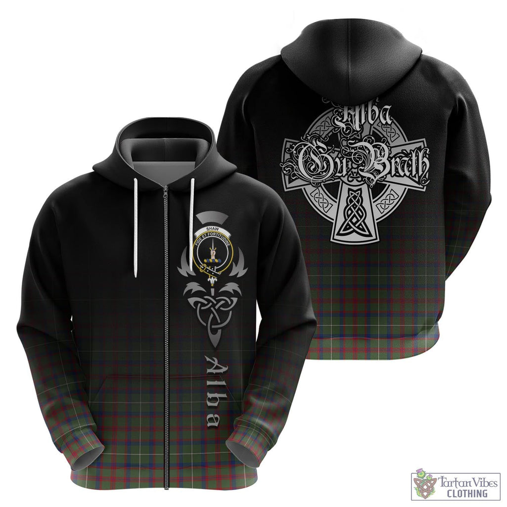 Tartan Vibes Clothing Shaw Green Modern Tartan Hoodie Featuring Alba Gu Brath Family Crest Celtic Inspired