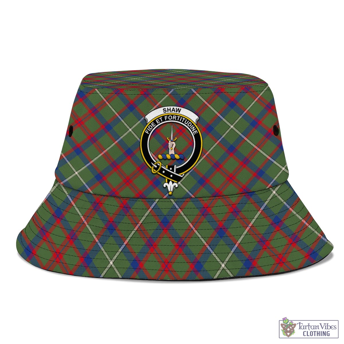 Tartan Vibes Clothing Shaw Green Modern Tartan Bucket Hat with Family Crest