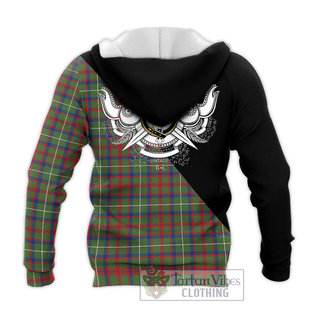 Shaw Green Modern Tartan Knitted Hoodie with Family Crest and Military Logo Style - Tartanvibesclothing Shop