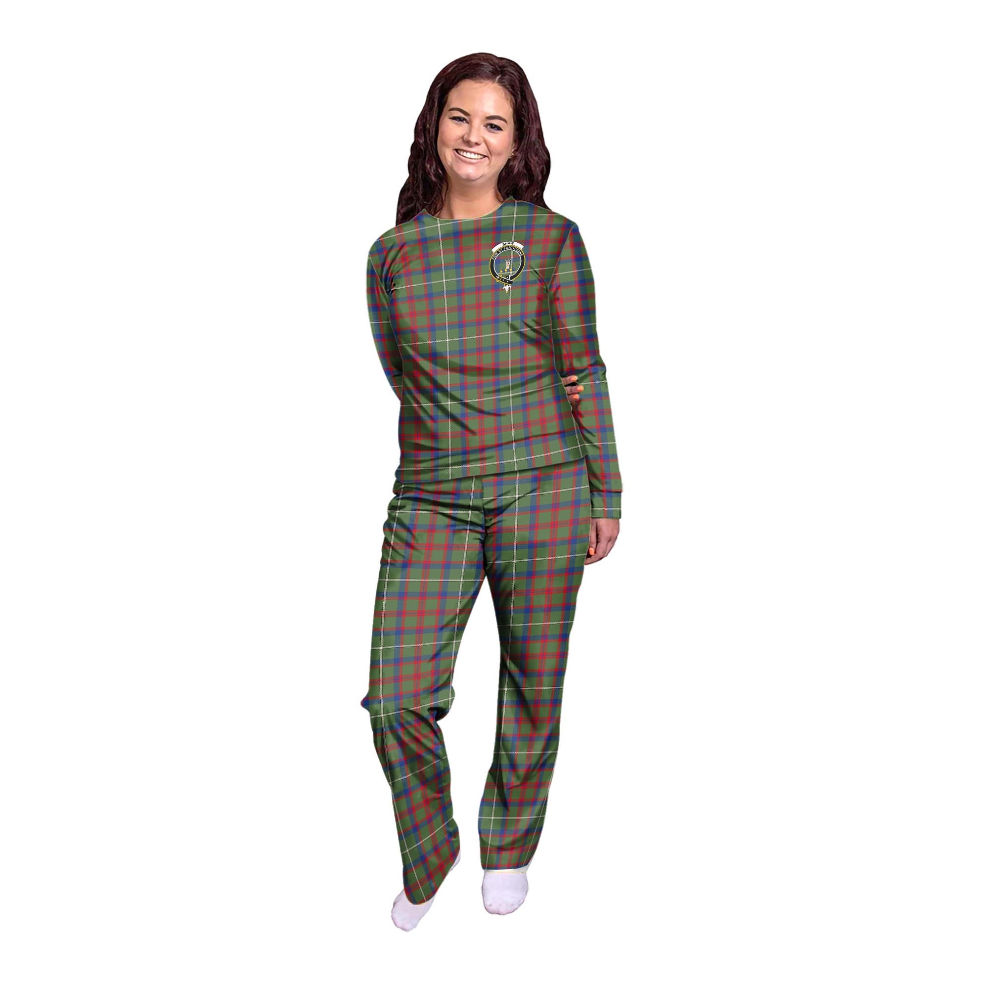 Shaw Green Modern Tartan Pajamas Family Set with Family Crest - Tartanvibesclothing