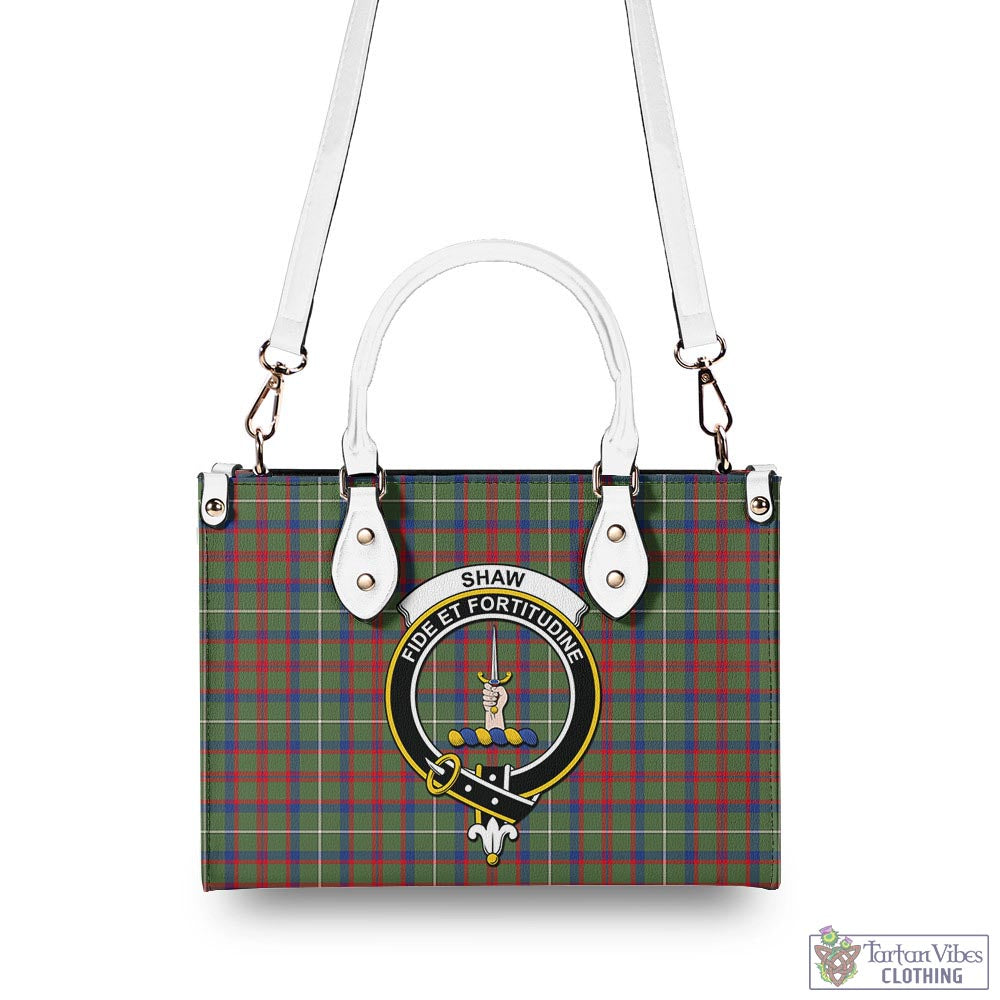 Tartan Vibes Clothing Shaw Green Modern Tartan Luxury Leather Handbags with Family Crest