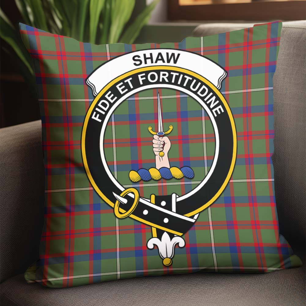 Shaw Green Modern Tartan Pillow Cover with Family Crest - Tartanvibesclothing