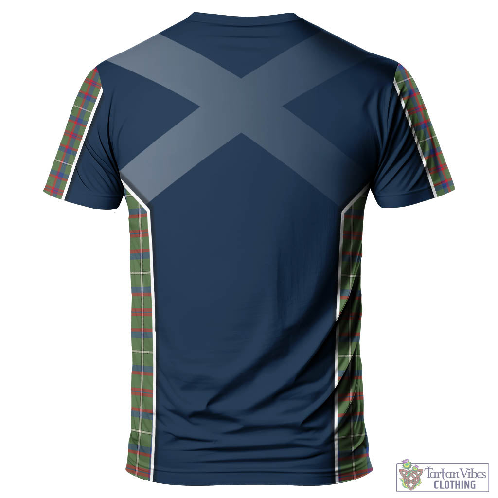 Tartan Vibes Clothing Shaw Green Modern Tartan T-Shirt with Family Crest and Scottish Thistle Vibes Sport Style