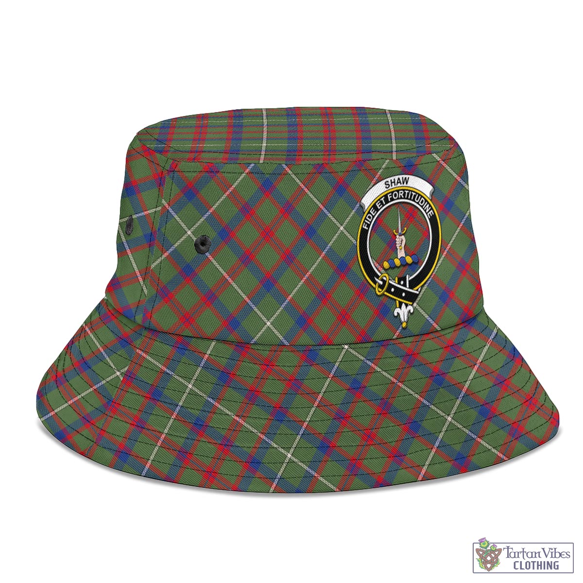 Tartan Vibes Clothing Shaw Green Modern Tartan Bucket Hat with Family Crest