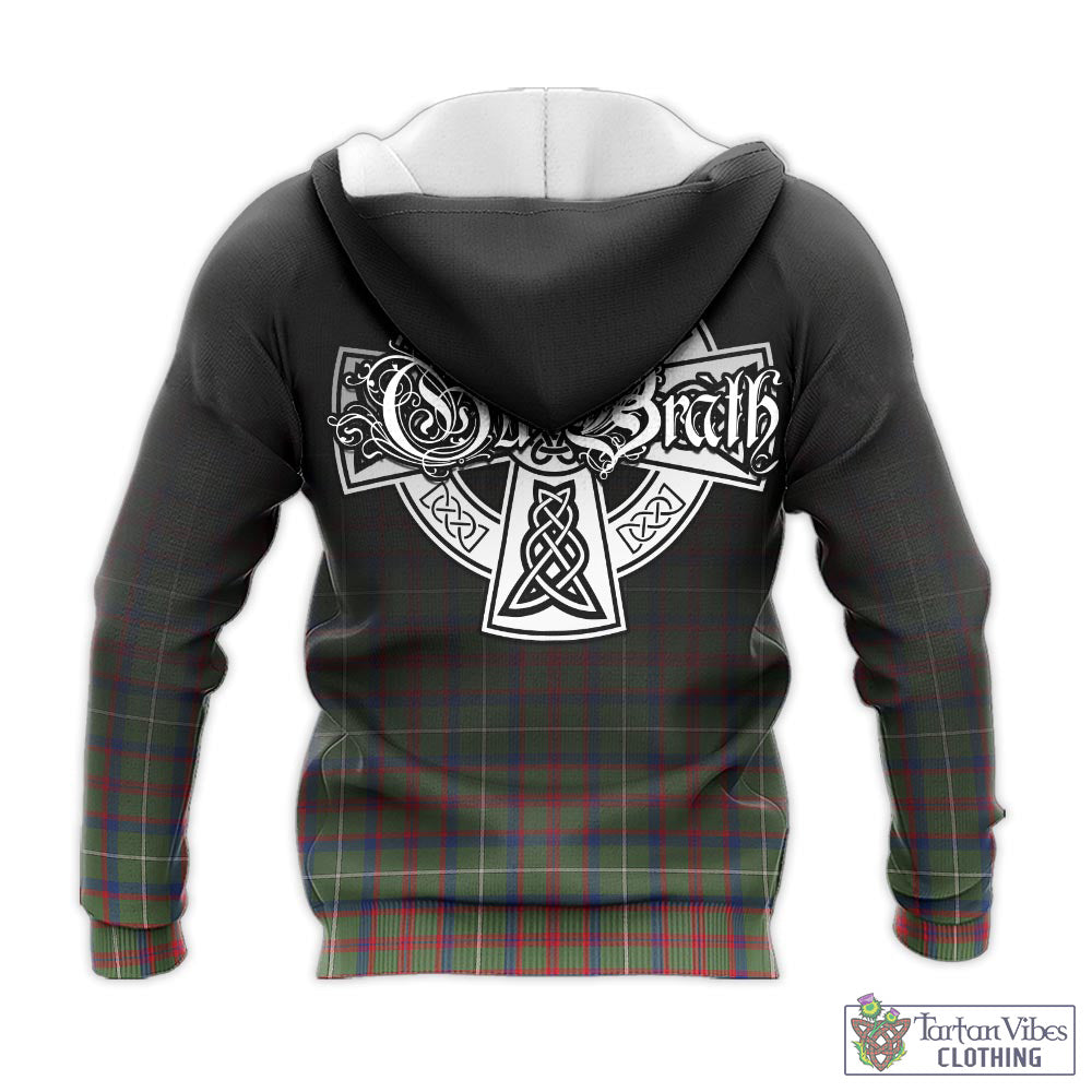 Tartan Vibes Clothing Shaw Green Modern Tartan Knitted Hoodie Featuring Alba Gu Brath Family Crest Celtic Inspired