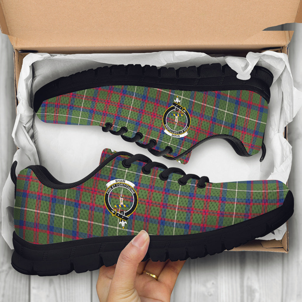 Shaw Green Modern Tartan Sneakers with Family Crest - Tartan Vibes Clothing