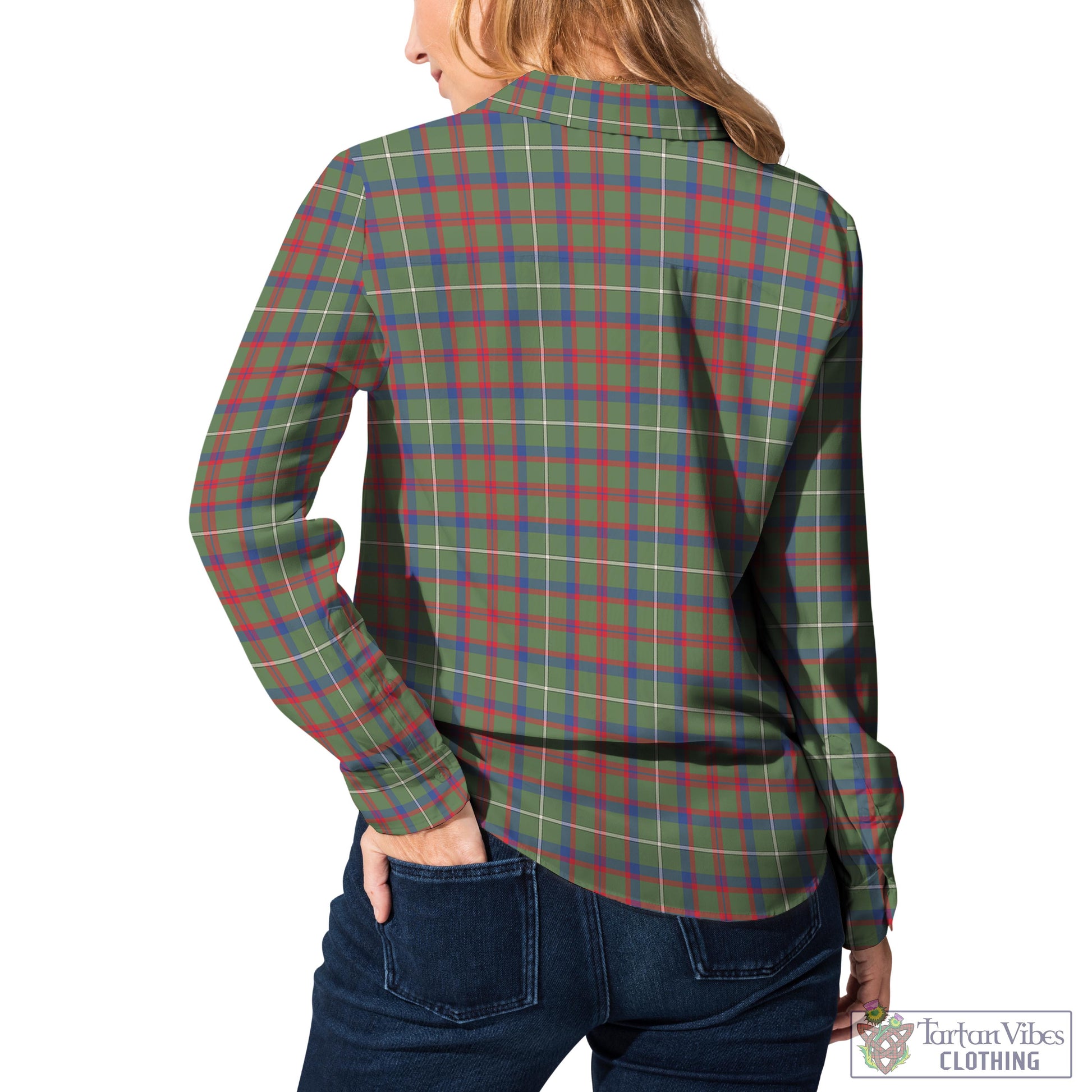 Tartan Vibes Clothing Shaw Green Modern Tartan Womens Casual Shirt with Family Crest