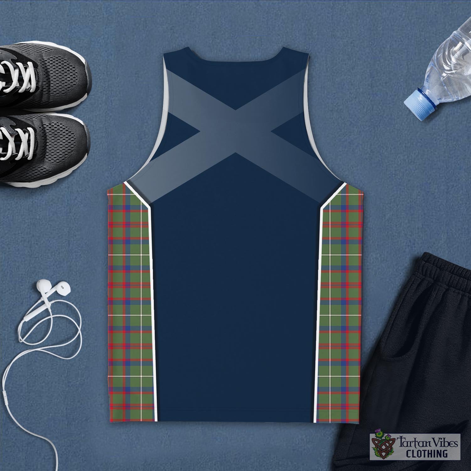 Tartan Vibes Clothing Shaw Green Modern Tartan Men's Tanks Top with Family Crest and Scottish Thistle Vibes Sport Style